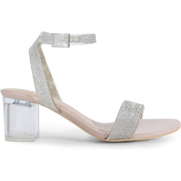 Dream Pairs Womens Clear Faux Suede Rounded Toe Ankle Strap Heeled Sandal - Picture 3 of 6